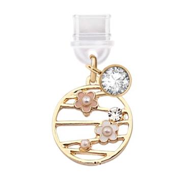 Imagem de ELISE & FONDA TP557 Tipo-C porta de carregamento plugue antipoeira pequenas flores guirlanda pingente de telefone celular para iPhone 15/16/Samsung/OnePlus/Xiaomi/oppo telefones Android (branco)