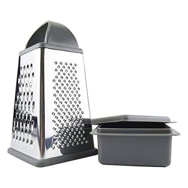 Imagem de Ralador de caixa Tovolo, aço inoxidável com 4 lados, melhor para queijo parmesão, legumes, gengibre, nozes com recipiente de armazenamento destacável, um carvão