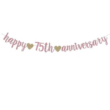 Imagem de ZOZZEIBE Happy 75TH Anniversary Banner Sign Rose Gold Paper Glitter Decorações de festa para 75th Wedding Anniversary Party Supplies Letras pré-amarradas