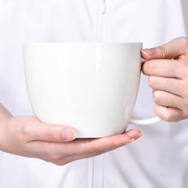 Imagem de fMSDD Caneca de café grande de 890 g Tigela de sopa jumbo de cerâmica com alça canecas de cereais, copo grande clássico para beber latte, cappuccino, cacau, leite, vários cafés matinais, chá e bebidas quentes, branco