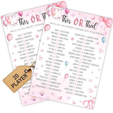 Imagem de Cartão de jogos de festa do pijama rosa - coisas de festa do pijama - Coquete rosa arco temático festa do pijama suprimentos - ideia criativa de jogos de noite de aniversário - isto ou aquilo - 20