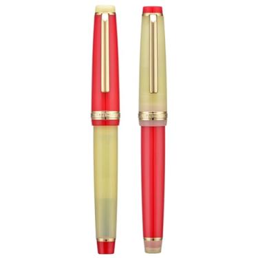 Imagem de Conjunto de 2 canetas-tinteiro de resina Jinhao 82 pontas EF&F com conversor, vermelho misto e transparente com acabamento em ouro amarelo