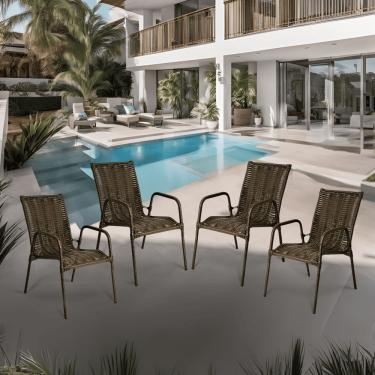 Imagem de 4 Cadeira Tropical De Fibra Sintética Poltrona Jardim Varanda Piscina