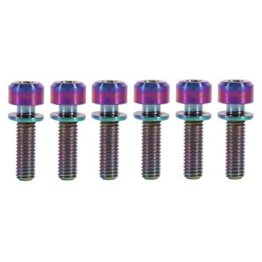 Imagem de plplaaoo Conjunto de 6 peças de parafusos cônicos de haste de liga M5 com arruelas para tampa da haste e vários componentes de bicicleta (brilhante; 3 x 2,6 mm)