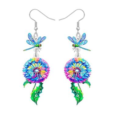 Imagem de DALANE Brincos pendentes de flor de nascimento colorido de acrílico com libélula, fofo, inseto, primavera, verão, joias, acessórios, libélula, presentes para mulheres, berloques, Medium, Acrílico, Sem