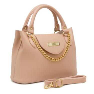 Imagem de Bolsa Feminina Com Alça de Mão e Ombro Reajustável e Com Bolso Externo + Detalhe em Corrente (Bege)