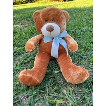 Imagem de Urso De Pelúcia Grande Bicho Com Laço 50cm Macio Cores (Caramelo Laço azul bebê)