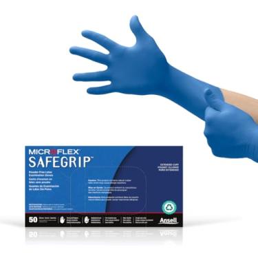 Imagem de Luvas de látex Microflex Safegrip SG-375 – descartável, punho estendido, grau de exame, luvas azuis tamanho X Grande
