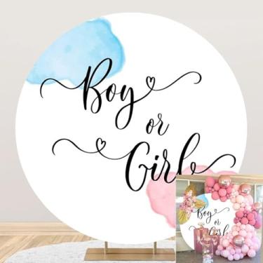 Imagem de Leyiyi 2 x 2 m, capa de fundo redondo revelação de gênero rosa azul nuvens aquarela chá de bebê recém-nascido fundo círculo decoração revelação gênero decoração festa banner cabine de fotos adereços