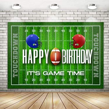 Imagem de Decorações de festa temática de futebol futebol feliz aniversário banner verde para meninos crianças adolescentes | Jogo de futebol esportes pano de fundo banner decoração de parede aniversário chá de bebê festival suprimentos de festa 180 x 124 cm