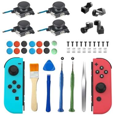 Imagem de OLCLSS 3D Replacement Analog Joystick Thumb Sticks for N-Switch Joycon Controller with 4 Thumb Stick Caps Joycon Metal Lock Buckles with Latches Replacement Repair Tool Kit(20 in 1)