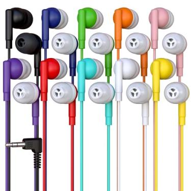 Imagem de Fones de ouvido intra-auriculares com fio para sala de aula com plugue estéreo de 3,5 mm para fone de ouvido em massa, sortidos, pacote com