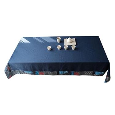 Imagem de Toalha de mesa, toalha de mesa azul marinho com borda impressa em estilo japonês, capa de mesa quadrada retangular lavável, para mesa de buffet, festas, jantares de férias, mesa de chá (140 x 180 cm)