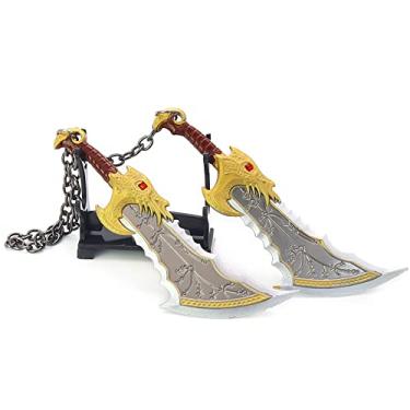 Imagem de God of War Kratos Blades of Chaos 2 lâminas com corrente artes marciais coleção de jogos de espada decoração de mesa mochila pingente presente (Blades of Chaos 2 lâminas)