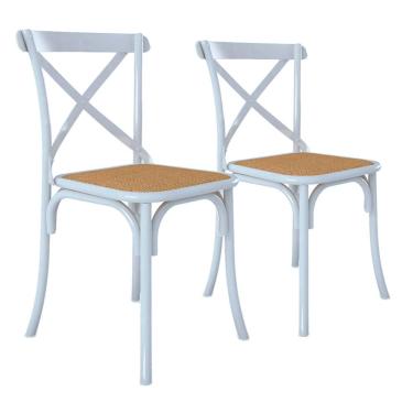 Imagem de Kit 2 Cadeiras Jantar Cross Branca Assento Bege Aço Branco