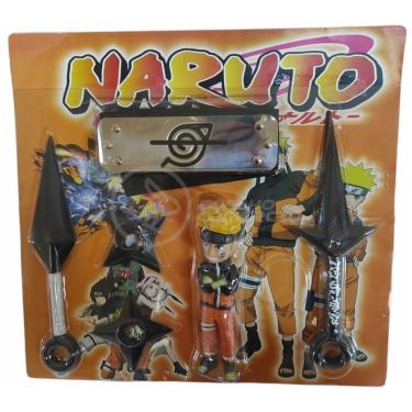 Imagem de Kit Boneco Naruto 15Cm + 2 Shuriken + 1 Bandana + 2 Kunai