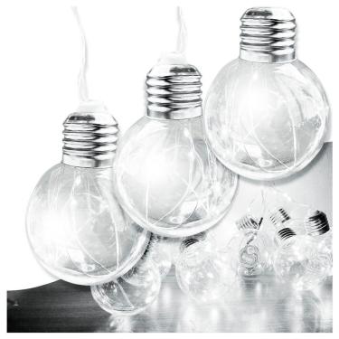 Imagem de Varal Cordão Fio De Luzes 10 Lâmpadas 220v Led 4,6m Foco Incandescente Luz Branca Natal Enfeite