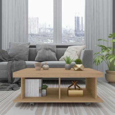 Imagem de Mesa De Centro Retangular Tamburato Com Rodizios Dunas Carvalho