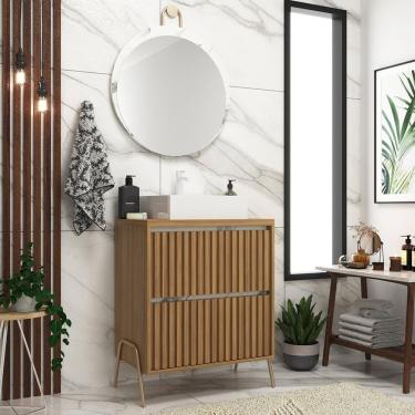 Imagem de Gabinete De Banheiro 60cm Com Cuba E Espelho Ref 650 Itapuã Thassos