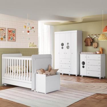 Imagem de Quarto Infantil Completo Com Berço Americano 3 Em 1 Com Colchão Incluso Multimóveis Mp4346 Branco