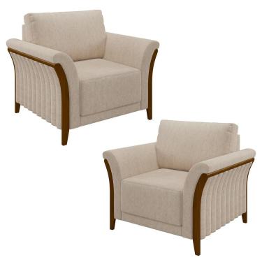 Imagem de Kit 2 Poltronas Decorativas Sala De Estar 102cm Pés Madeira Roya M22 Linho Cru - Mpozenato