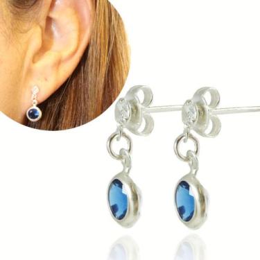 Imagem de Brinco Zirconia Pingente Ponto Luz Azul Prata Legitima - Lojas La&Ny, 