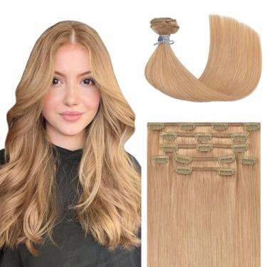 Imagem de Honsoo Extensões De Cabelo Humano Dourado Castanho 22 Pol. 70G 7 Peças Clip In Real Remy Longo Macio