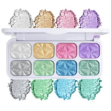 Imagem de GHFCZOO Paleta De Iluminador E Contorno 8 Cores - Sombra Holográfica Multicromática Iridescente, Cintilante Com Glitter Para Rosto Bochechas, Maquiagem Arco-Íris Roxo
