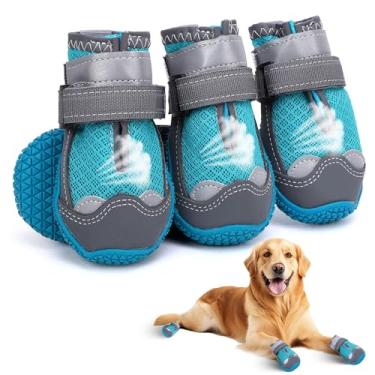 Imagem de Sapatos para cães médios, botas e protetores respiráveis para pavimento quente, borracha impermeável antiderrapante para piso de madeira com tiras refletivas (ciano, nº 6 (largura 6,6 cm)