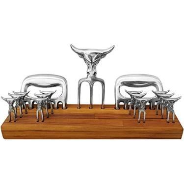 Imagem de Kit Churrasco Gourmet Presente Garra Garfo Tridente Mini Base Madeira 2 Garras Tridente 12 mini