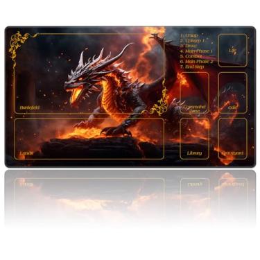 Imagem de DEGDFSGR for MTG Playmat with Zones 27.5" x 15.74" inches for TCG Playmat Non-Slip Rubber Base Commander Play Mat for Card Play Mats Iorcana Trading Card Game, The Fire Dragon On The Rock