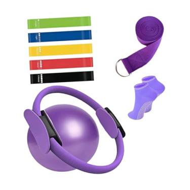Imagem de Aymzbd Conjunto de 9 peças de anéis de pilates, equipamento de treino, faixas de resistência, bola de exercício para pernas, Roxo