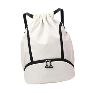Imagem de oshhni Mochila com cordão para homens e mulheres, à prova d'água, bolsa de natação para praia, basquete, mochila leve com cordão, bolsa esportiva para, Branco
