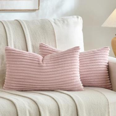 Imagem de Fancy Homi Conjunto de 2 capas de almofada decorativas para lombar boho rosa blush 30 x 60 cm para sofá cama, decoração de quarto boêmio moderno e estético, capa de almofada retangular de veludo