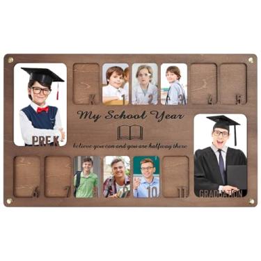 Imagem de MaiQidd Porta-retrato escolar pré-escolar ao 12, moldura de graduação, moldura de ano escolar pré-escolar 12 para presentes de formatura e decoração de festa, 14 fotos (B)