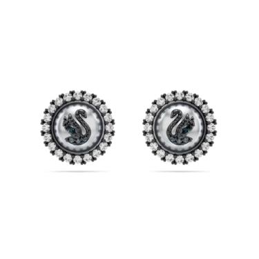 Imagem de Swarovski Brincos de cisne pérola de cristal, cisne, cinza, banhado a rutênio