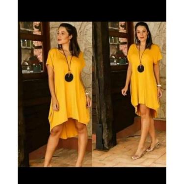 Imagem de Vestido mullet com manga  curta e bolso - Neide modas, Mostarda, M
