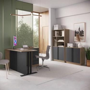 Imagem de Mesa Escrivaninha em L 130cm Balcão e Armário Alto c/ Nichos - Faema E