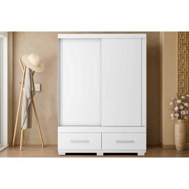 Imagem de Guarda Roupa Solteiro 2 Portas de Correr e 2 Gavetas Sereno Branco - Caemmun