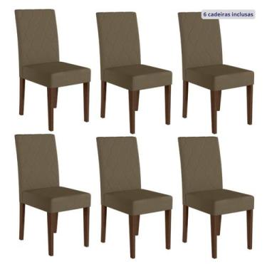 Imagem de Kit 6 Cadeiras de Jantar Estofadas Lisa Pés MDF Linea - Poliman Móveis