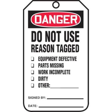 Imagem de Accuform Placa de segurança MDT184CTP, Legend, "DANGER DO NOT USE MOTIVO TAGGED", 14,6 cm de comprimento x 8,25 cm de largura x 0,01 cm de espessura, PF-Cardstock, vermelho/preto sobre branco (pacote com 25)