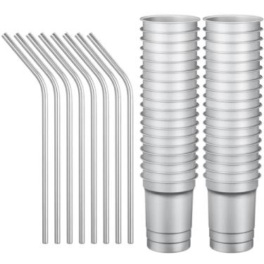 Imagem de Zhehao 36 conjuntos de copos de alumínio e canudos inoxidáveis reutilizáveis, copos de café de metal para acampamento a frio copos de água a granel para casa, festa de verão e viagem (590 ml)