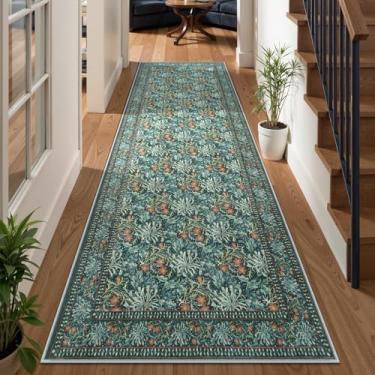 Imagem de Uphome Corredores florais botânicos para corredores, tapetes laváveis de 6 x 20 cm, antiderrapante, tapete de corredor de entrada longo macio com pelo baixo, tapete vintage para corredores, quarto