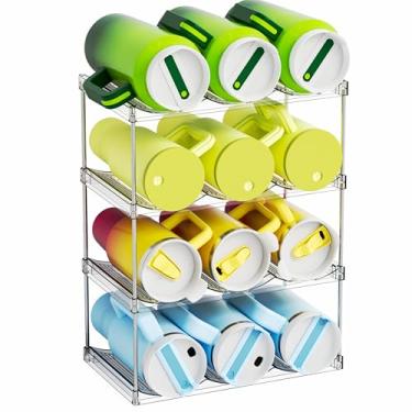 Imagem de Yieach Organizador empilhável de garrafa de água com compartimentos maiores para suporte de copo Stanley de 1,134 g, Yeti e outros organizadores de copo, rack de vinho de 4 níveis e rack de