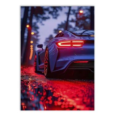 Imagem de Placa Decorativa Carro Esportivo Roxo Ilustração Lanterna Decoração Poster Quarto Sala