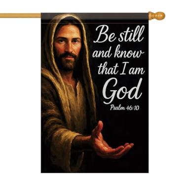 Imagem de Starlit Patio Bandeira de casa cristã 71 x 101 cm Be Still And Know That I Am God Psalm 46:10 Bandeira de jardim dupla face Jesus Yard Banner Outdoor Porch racional EUA Casa Jardim Igreja
