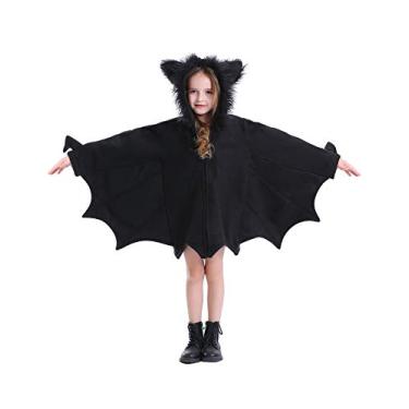 Imagem de Fantasia de morcego para crianças animais cosplay meninas preto fofo aconchegante crianças Halloween vampiro vestido com zíper P
