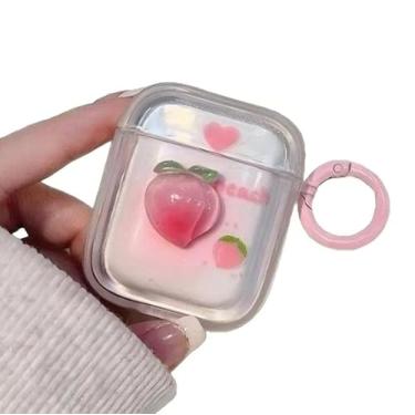 Imagem de ICEELEC Compatível com AirPods 4, linda capa protetora 3D Honey Peach AirPods 4ª geração com chaveiro para meninas e mulheres, capa de fone de ouvido à prova de choque para AirPods 4ª geração, branco