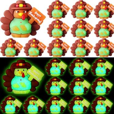 Imagem de Domensi 30 peças que brilham no escuro, mini figuras de peru de Ação de Graças minúsculas estatuetas de peru para esconder e procurar estátua luminosa de galinha estatuetas de outono para festa de