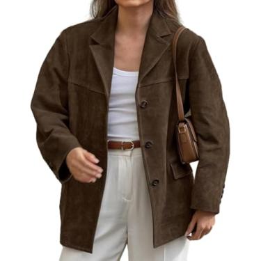 Imagem de Jaqueta De Couro Ocidental Clássica De Camurça Feminina Trucker Plus Size Jaquetas De Camurça Para Mulheres Gola Virada Para Baixo Bolsos Com Aba Zip Up Jaqueta De Motociclista, Brown, S